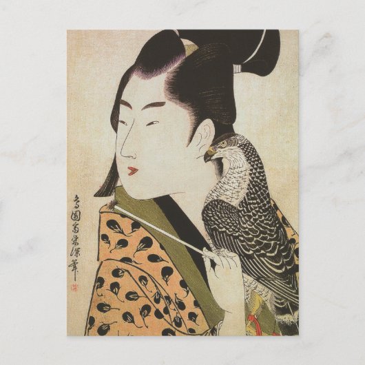 Japanse Falconer in een Kimono  Kunst Briefkaart (Voorkant)
