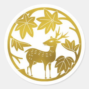 Japanse familie Crest-Japanse esdoorn en herten Ronde Sticker