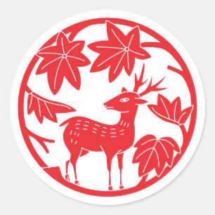 Japanse familie Crest-Japanse esdoorn en herten Ronde Sticker