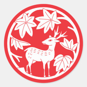 Japanse familie Crest-Japanse esdoorn en herten Ronde Sticker