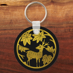 Japanse familie Crest-Japanse esdoorn en herten Sleutelhanger