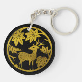 Japanse familie Crest-Japanse esdoorn en herten Sleutelhanger (Achterkant)
