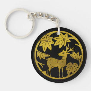 Japanse familie Crest-Japanse esdoorn en herten Sleutelhanger