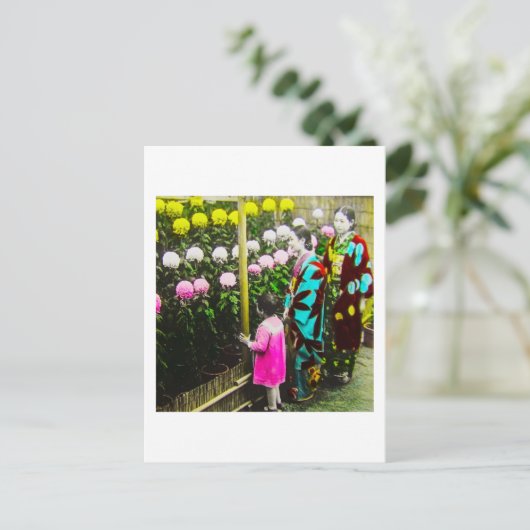  Japanse familie op het Show Chrysanthemum Briefkaart (Staand voorkant)