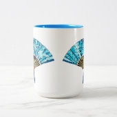 Japanse Fan in Turquoise Blauw en Wit Tweekleurige Koffiemok (Center)