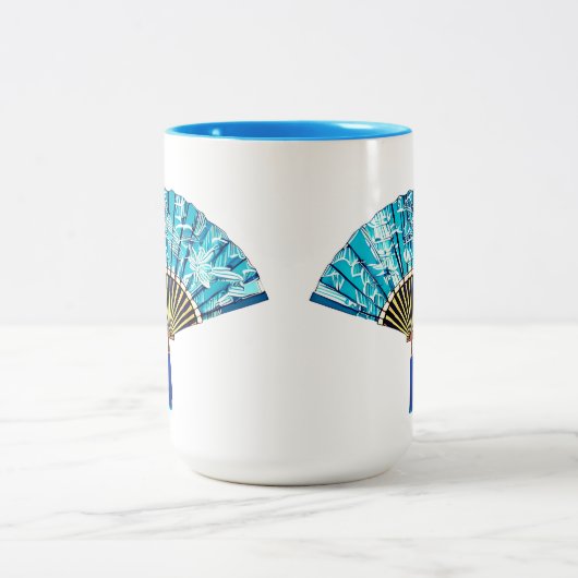 Japanse Fan in Turquoise Blauw en Wit Tweekleurige Koffiemok (Center)