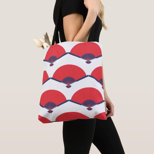 Japanse Fan Patroon Aangepaste tekst op de achterk Tote Bag (Dichtbij)
