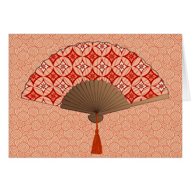 Japanse Fan, Shippo Motif, Mandarijns Oranje (Voorkant Horizontaal)