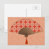 Japanse Fan, Shippo Motif, Mandarijns Oranje Briefkaart (Voorkant / Achterkant)