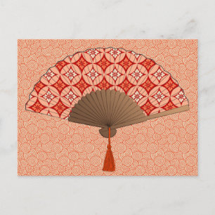 Japanse Fan, Shippo Motif, Mandarijns Oranje Briefkaart