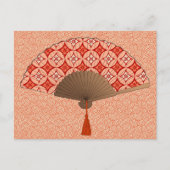 Japanse Fan, Shippo Motif, Mandarijns Oranje Briefkaart (Voorkant)