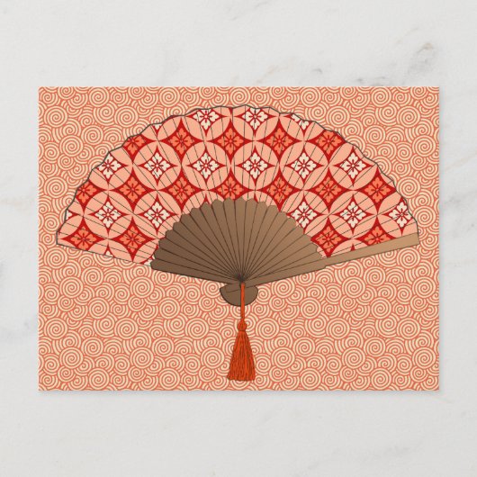 Japanse Fan, Shippo Motif, Mandarijns Oranje Briefkaart (Voorkant)