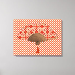 Japanse Fan, Shippo Motif, Mandarijns Oranje Canvas Afdruk