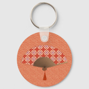 Japanse Fan, Shippo Motif, Mandarijns Oranje Keych Sleutelhanger