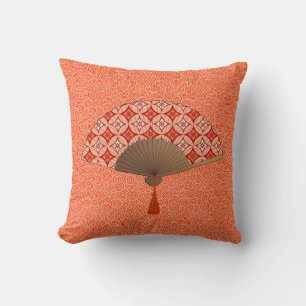 Japanse Fan, Shippo Motif, Mandarijns Oranje Kussen