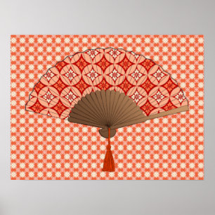 Japanse Fan, Shippo Motif, Mandarijns Oranje Poster