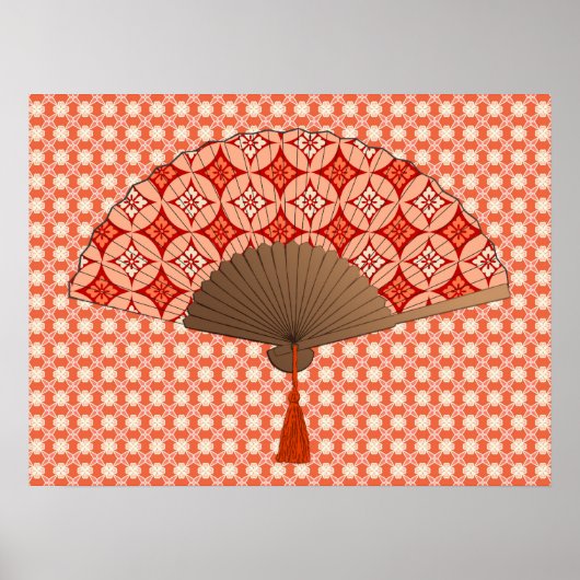 Japanse Fan, Shippo Motif, Mandarijns Oranje Poster (Voorkant)