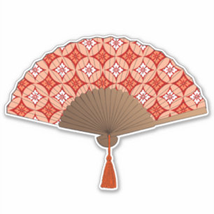 Japanse Fan, Shippo Motif, Mandarijns Oranje Sticker