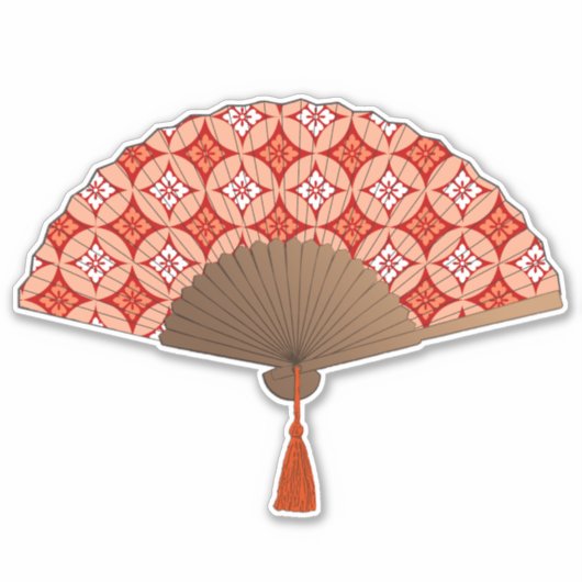 Japanse Fan, Shippo Motif, Mandarijns Oranje Sticker (Voorkant)