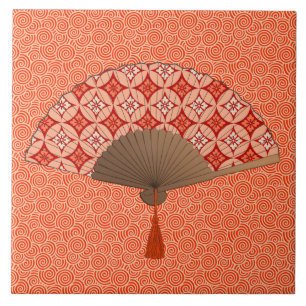 Japanse Fan, Shippo Motif, Mandarijns Oranje Tegeltje