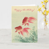  Japanse fijne kunst: Goldfish Birthday Kaart (Gele Bloem)