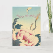Japanse fijne kunst: Peonies Birthday Kaart (Voorkant)