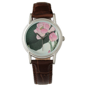  Japanse fijne kunst - Roze Lotus Flower Horloge