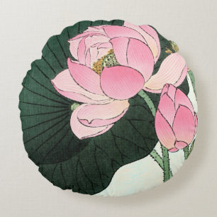  Japanse fijne kunst - Roze Lotus Flower Rond Kussen