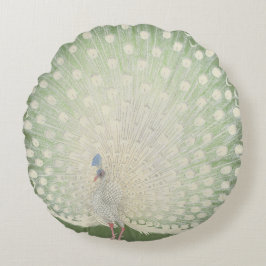 Japanse fijne kunst | Witte pacock Rond Kussen