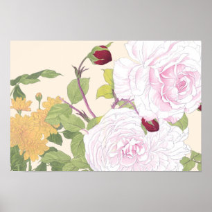  Japanse Floral Art Blush Pink Rose Poster