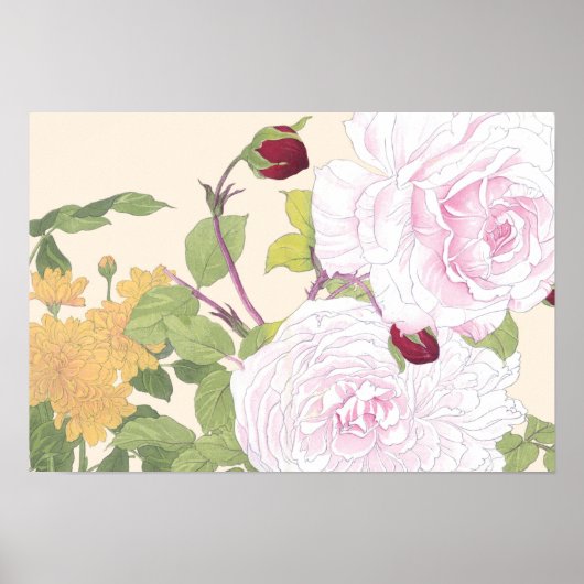Japanse Floral Art Blush Pink Rose Poster (Voorkant)