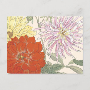  Japanse Floral Art Bright Dahlia Flowers Briefkaart