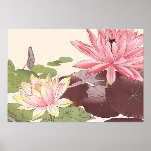  Japanse Floral Art Pink Lotus Pond Poster (Voorkant)