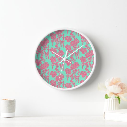 Japanse Floral print - Roze & Blauwgroen klok (Huis)