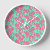 Japanse Floral print - Roze & Blauwgroen klok (Voorkant)