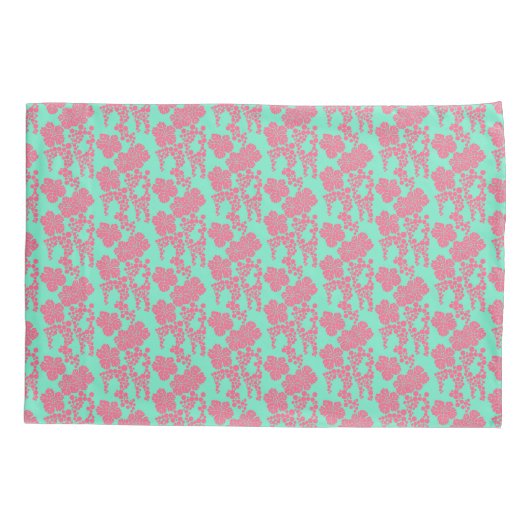 Japanse Floral print - Roze en Blauwgroen Kussensl Kussensloop (Achterkant-Links)