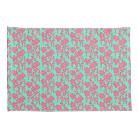 Japanse Floral print - Roze en Blauwgroen Kussensl Kussensloop (Achterkant-Rechts)