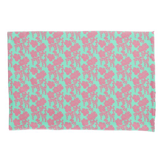 Japanse Floral print - Roze en Blauwgroen Kussensl Kussensloop (Voorkant-Links)