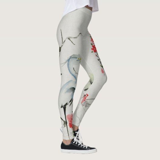 Japanse Floral Vines & Crane Design Leggings (Rechts)