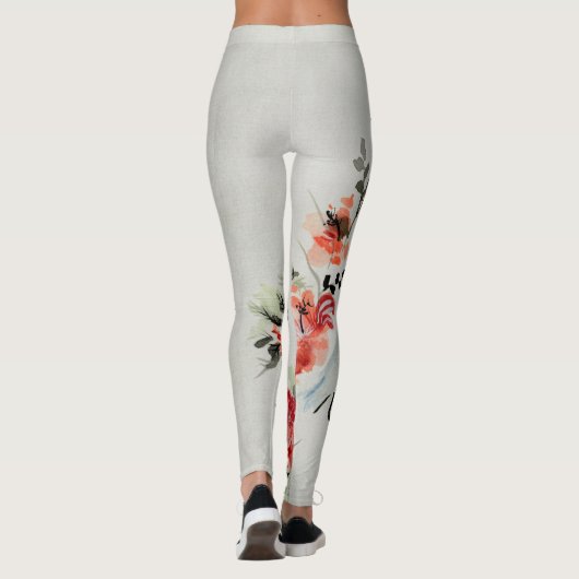 Japanse Floral Vines & Crane Design Leggings (Achterkant)