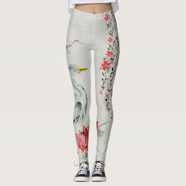 Japanse Floral Vines & Crane Design Leggings