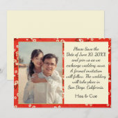 Japanse florale flat slaat de datumkaart op save the date (Voorkant / Achterkant)