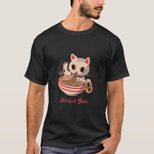 Japanse Fortune Cat slurpt een Purfect Bowl T-shirt (Voorkant)