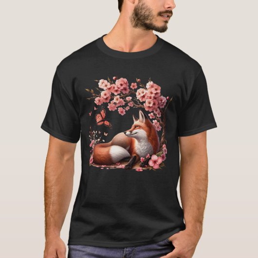 Japanse Fox Butterfly Cherry Bloesem Bomen T-shirt (Voorkant)