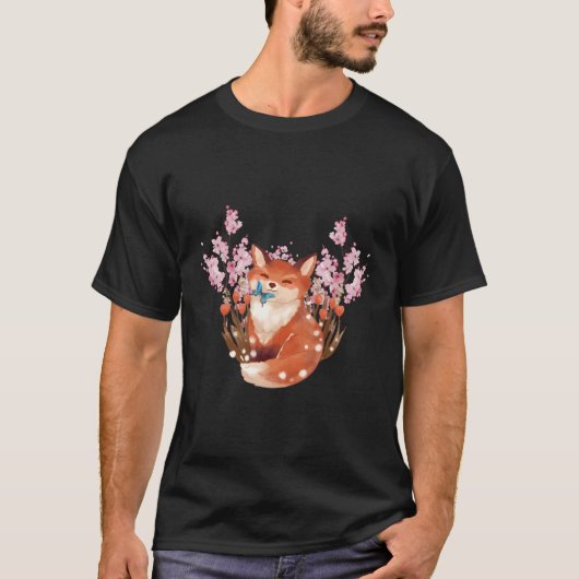Japanse Fox Cherry Blossom Flower Sakura T-shirt (Voorkant)
