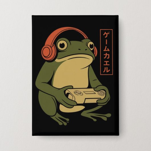 Japanse Gamer Kikker Grappige Vintage Gaming Button (Voorkant)