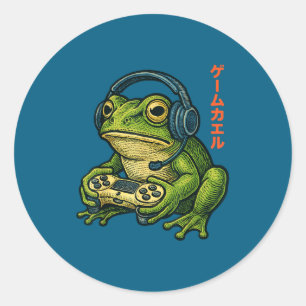 Japanse gamer kikker kunst mannen vrouwen jongens  ronde sticker