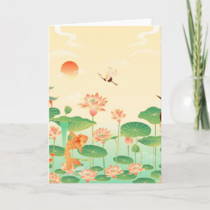 Japanse Garden Koi Pond- en Waterliolkunst Kaart