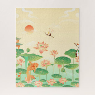 Japanse Garden Koi Pond- en Waterliolkunst Legpuzzel