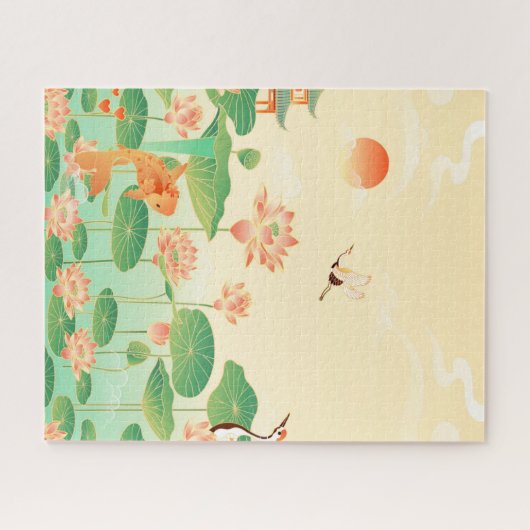 Japanse Garden Koi Pond- en Waterliolkunst Legpuzzel (Horizontaal)